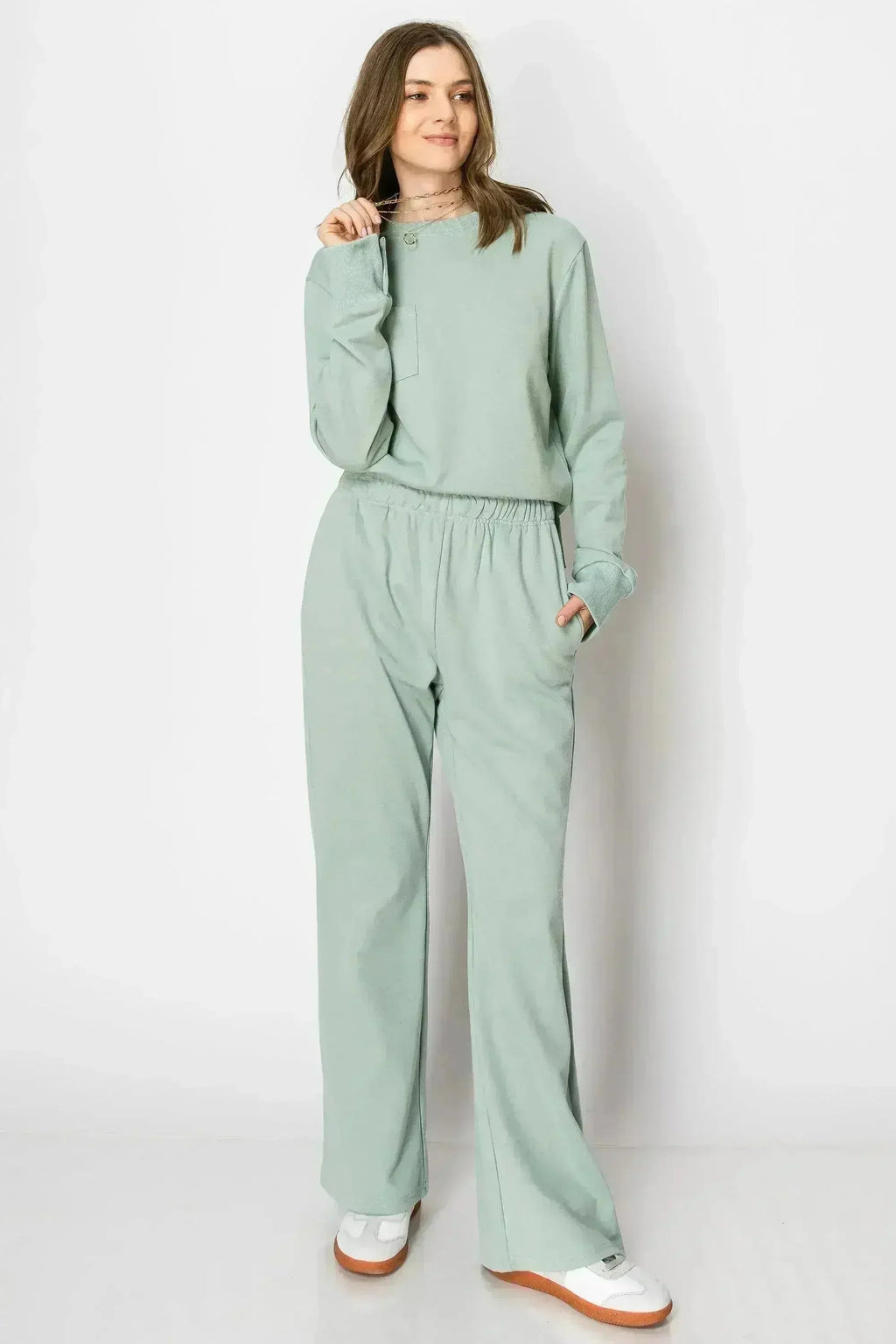 LONG SLEEVE FRENCH TERRY CASUAL COZY FALL LOUNGE SET  CREW NECK WIDE