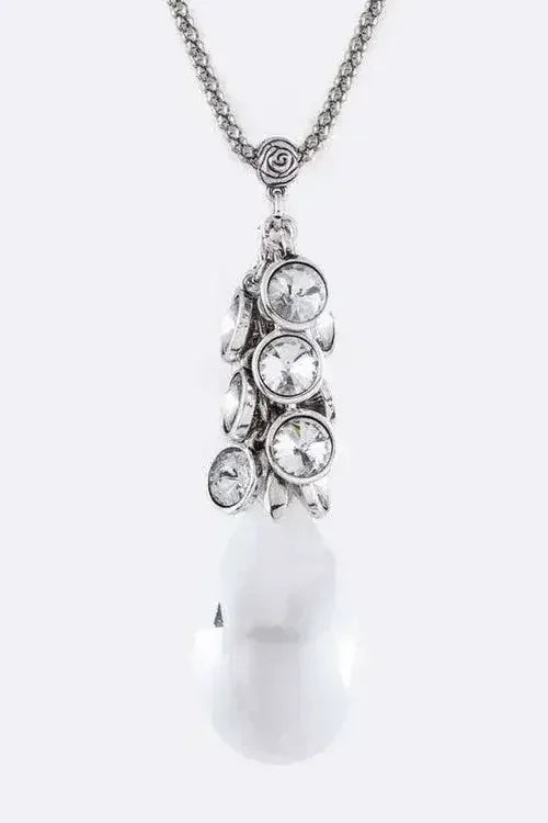 Fringe Crystals & Teardrop Pendant Necklace Set