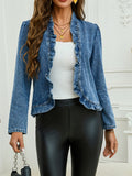 Women Cowboy Coat Ruffled Buckle Free Spring Summer Thin Top