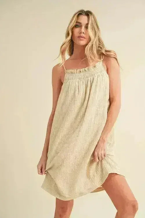 Aemi + Co Embroidered Trim Gauze Square Neck Mini Cami Dress