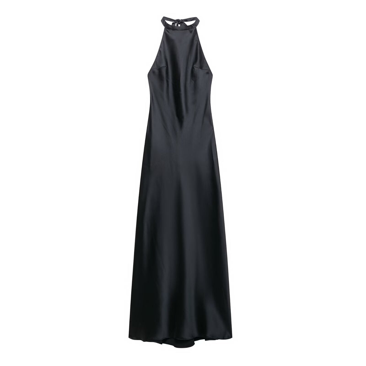 Summer Hanging Collar Silk Satin Texture Dress