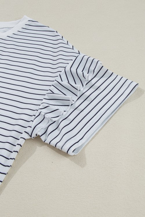 White Striped Round Neck Short Sleeve Mini Dress Casual & Playful Everyday Look Dress