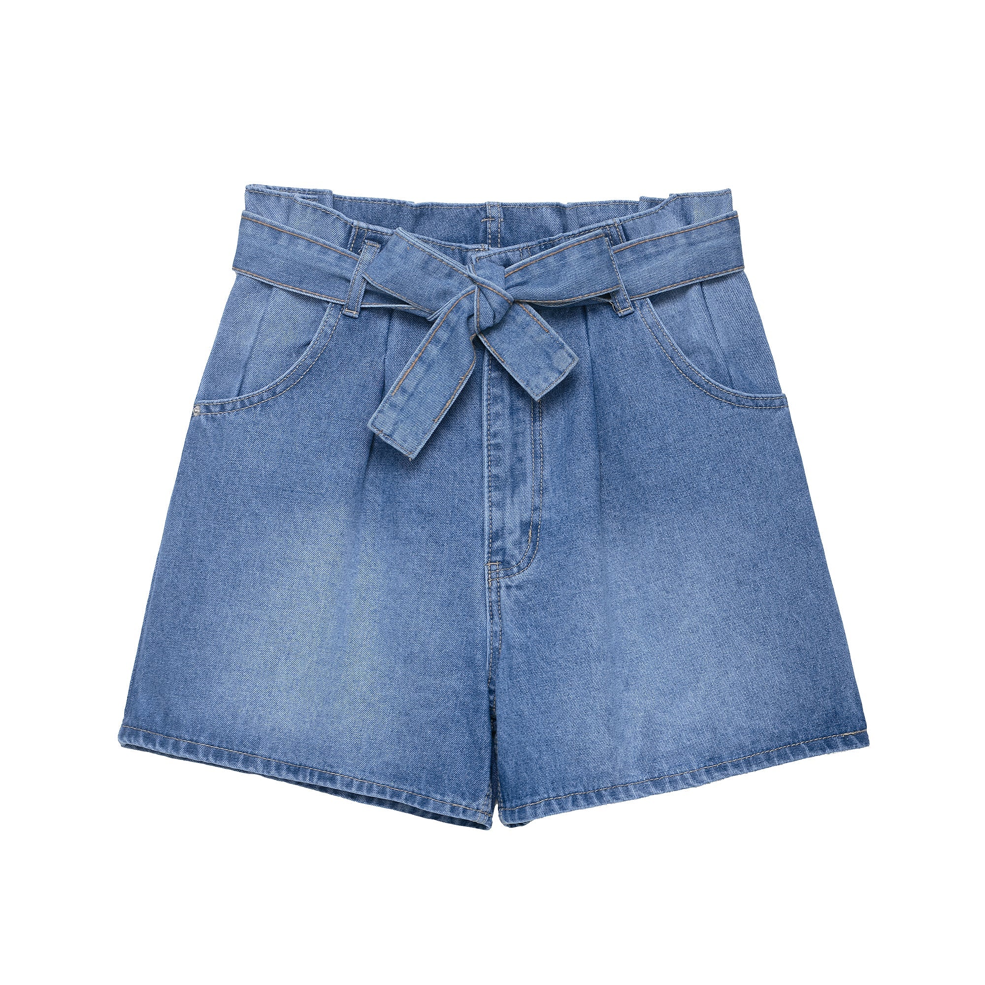 Women High Waist Paper Bag Decoration Denim Casual Shorts