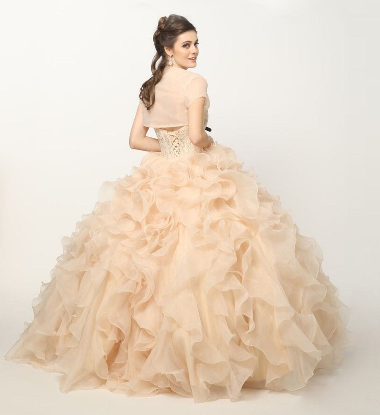 Juliet 1418 Cinderella Ball Gown Organza Ruffle Skirt Beaded Corset Bodice