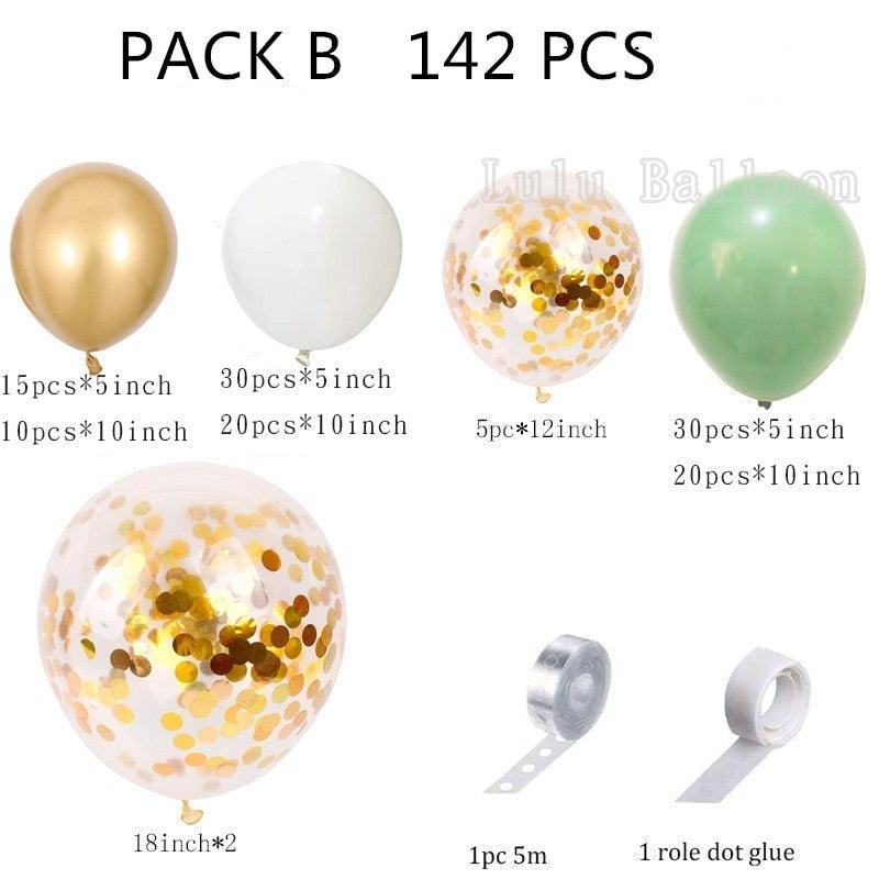 142 pcs Vintage Green And White Gold Balloon Garland Kit As Backdrop For Birthday Baby Bridal Shower Party Decorations Girl and Boy Universal Multicolor Ballons
