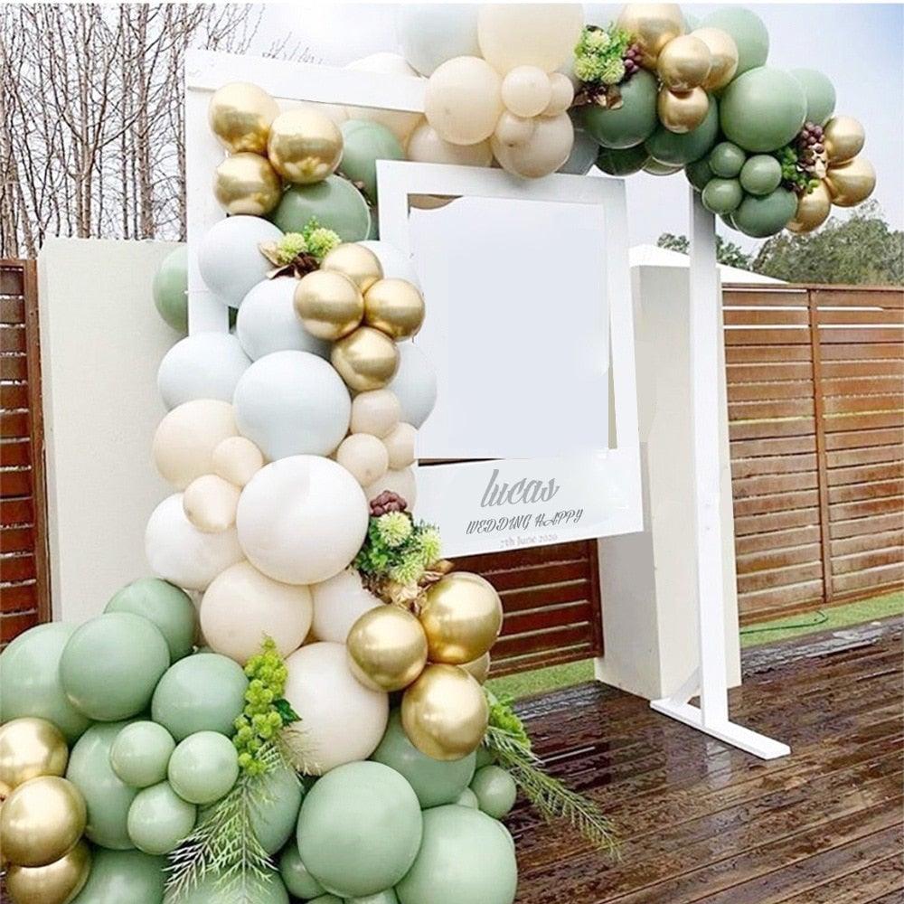 142 pcs Vintage Green And White Gold Balloon Garland Kit As Backdrop For Birthday Baby Bridal Shower Party Decorations Girl and Boy Universal Multicolor Ballons