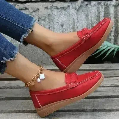 Wedge Heel Loafers - Woven PU Shoes | Femstylo
