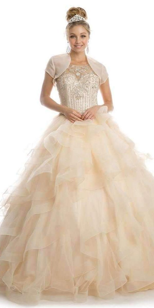 Juliet 1423 A-Line Princess Ball Gown Ruffled Tiered Tulle with Jacket