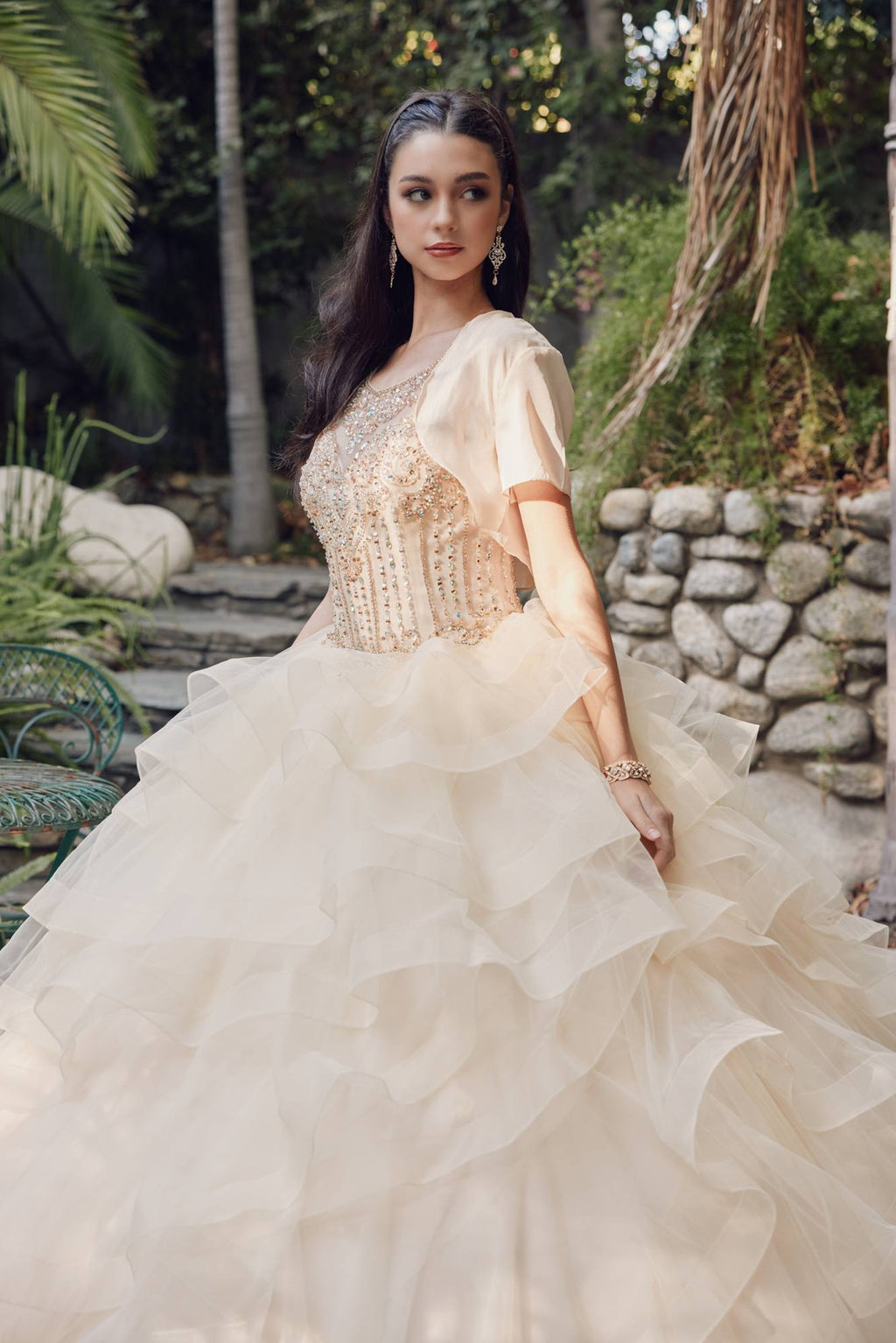Juliet 1423 A-Line Princess Ball Gown Ruffled Tiered Tulle with Jacket