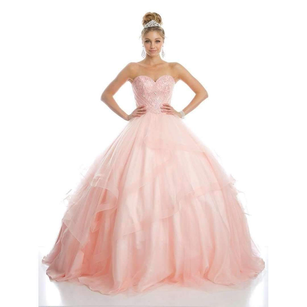 Juliet 1424 Quinceanera Ball Gown Tulle Skirt Arm Bands Beaded Bodice