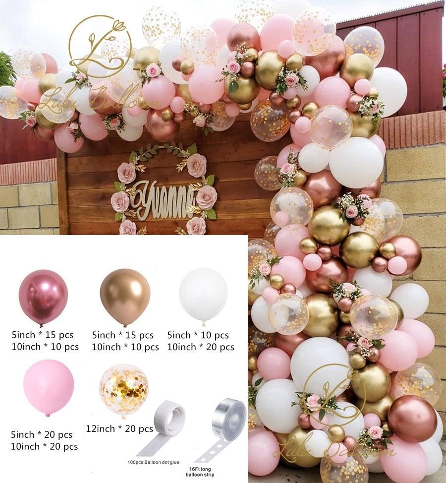 142pcs Pink White And Garland Arch Kit Balloon For Bridal Shower Wedding Decors Baby Shower Party Decoration Multicolor Luxury Ballons Decoration for Girls Birthday Party