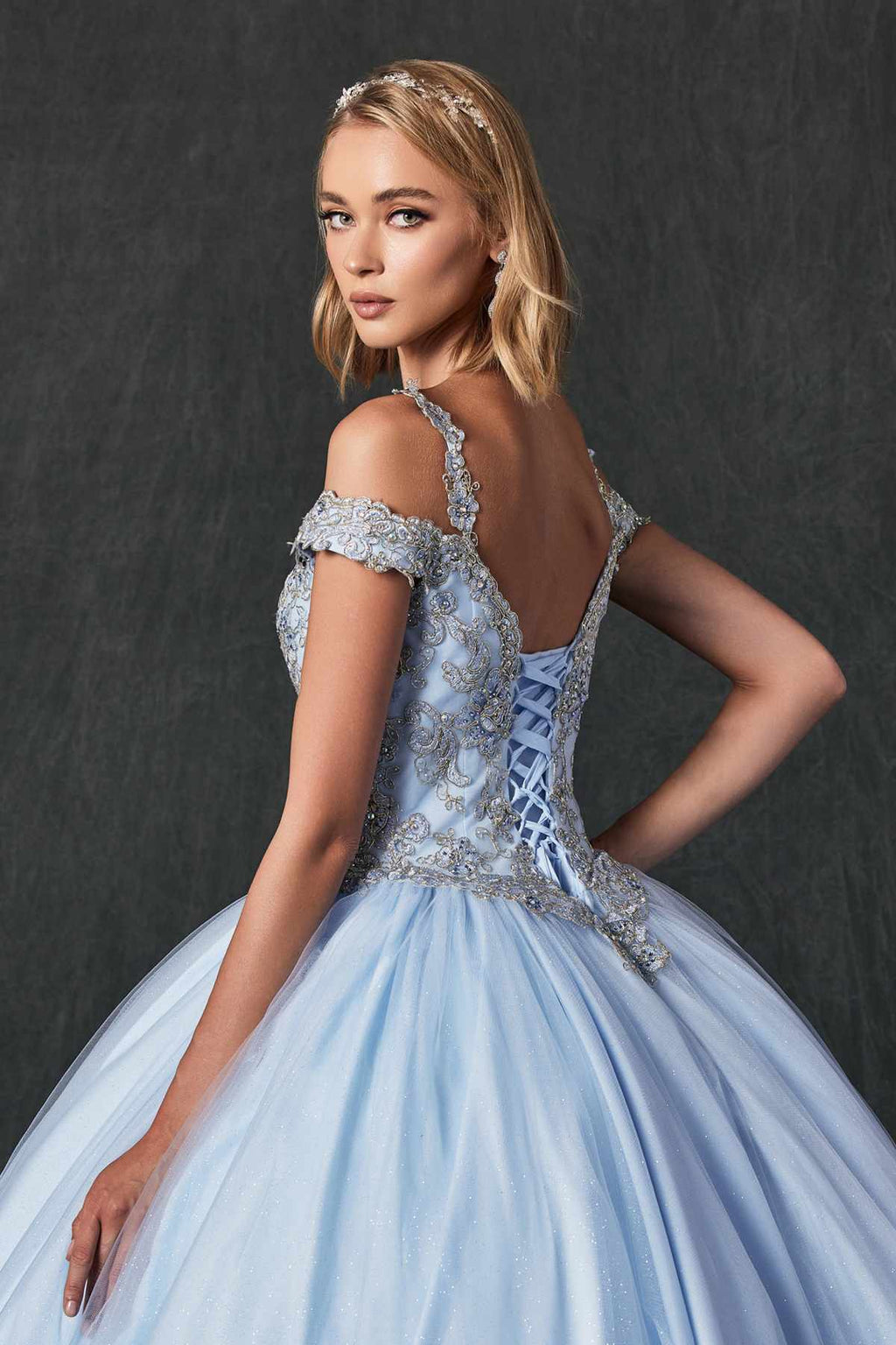 Juliet 1430 Dress Quinceanera Ball Gown Embroidered Applique Glitter Tulle