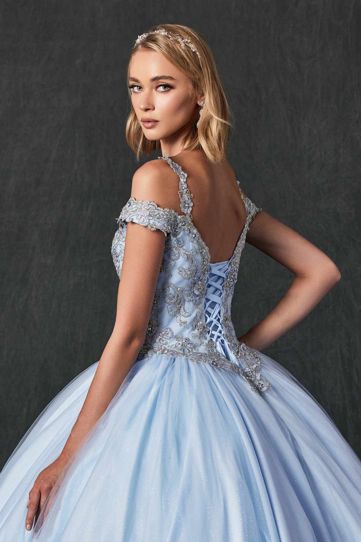 Juliet 1430 Dress Quinceanera Ball Gown Embroidered Applique Glitter Tulle