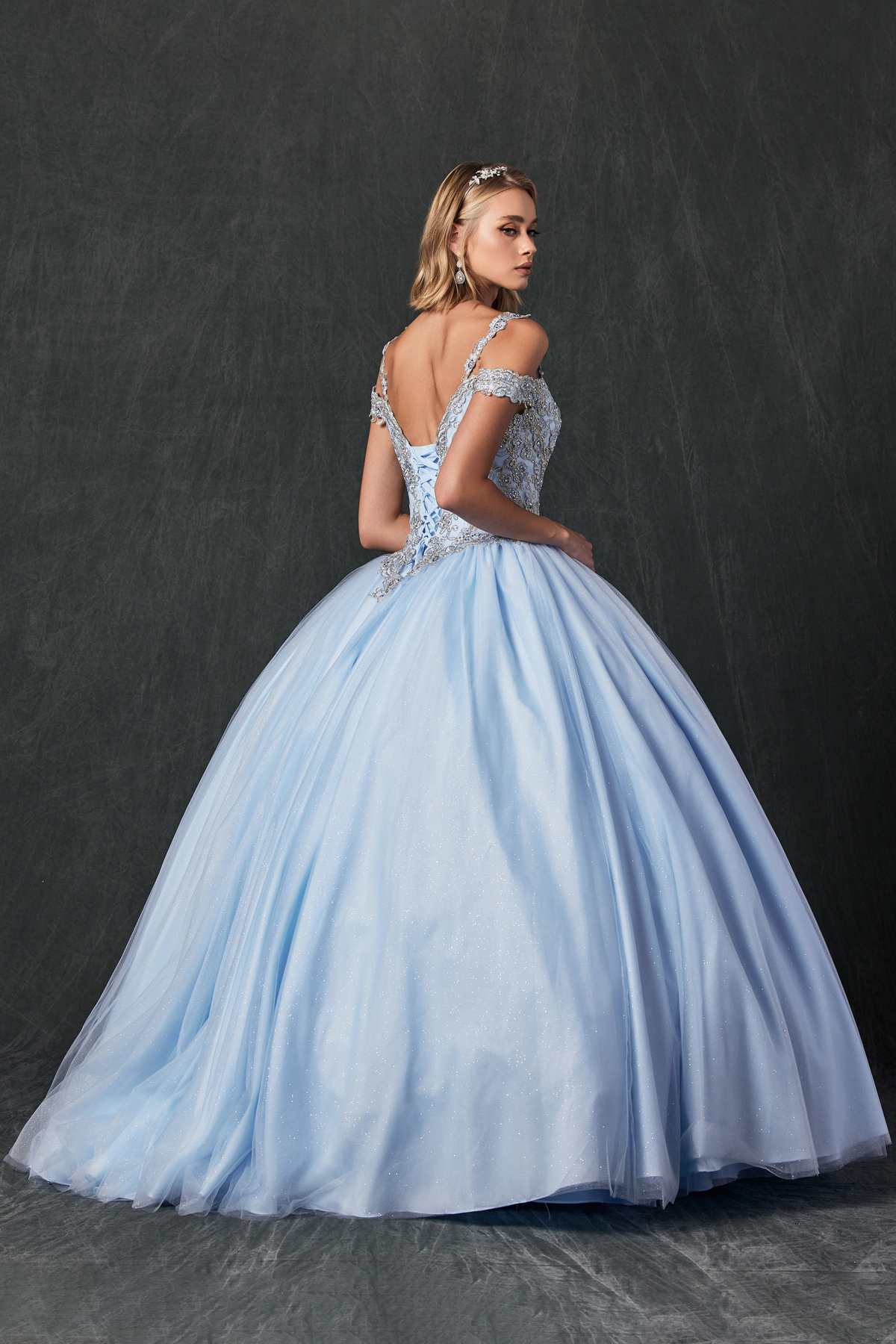 Juliet 1430 Dress Quinceanera Ball Gown Embroidered Applique Glitter Tulle