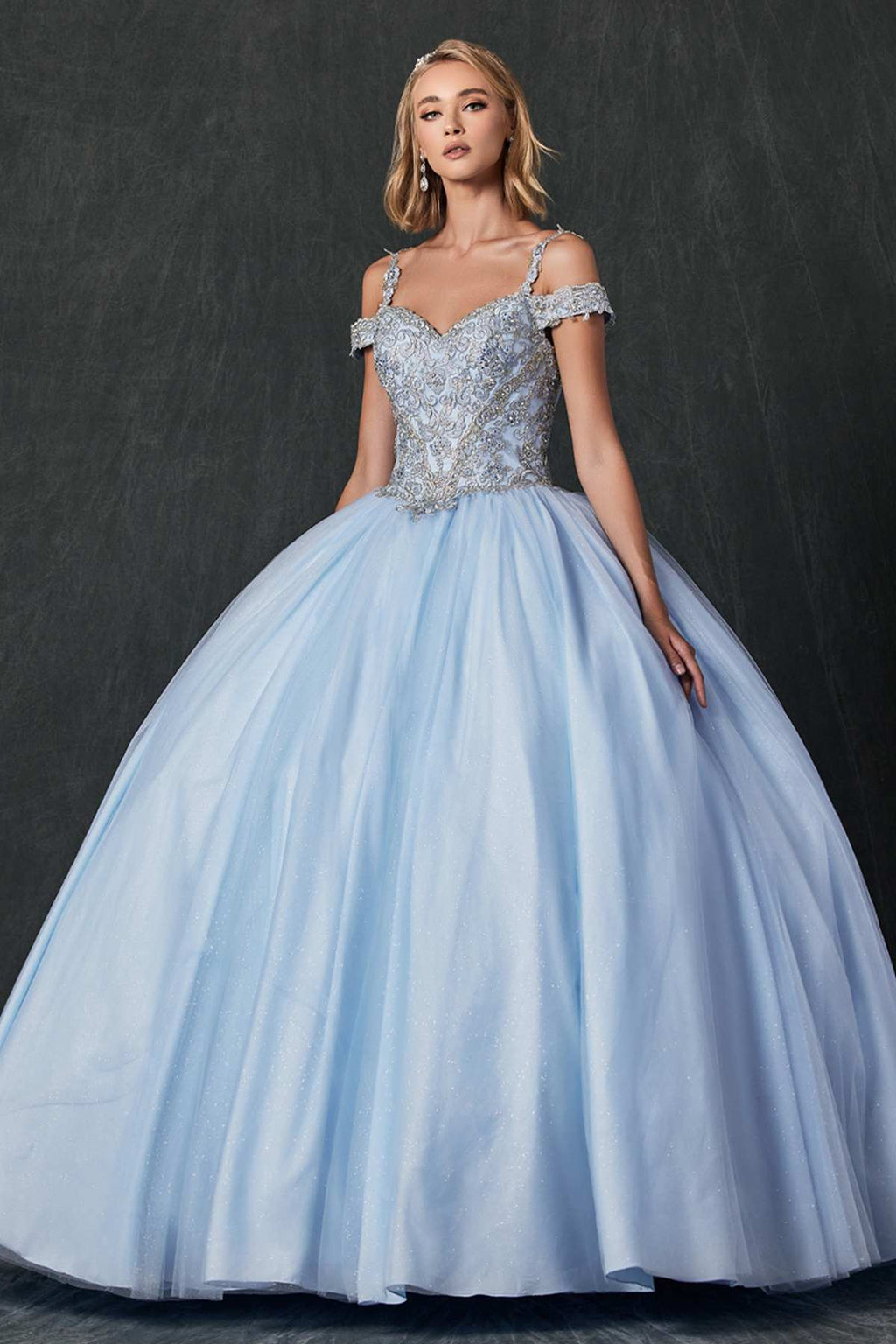 Juliet 1430 Dress Quinceanera Ball Gown Embroidered Applique Glitter Tulle