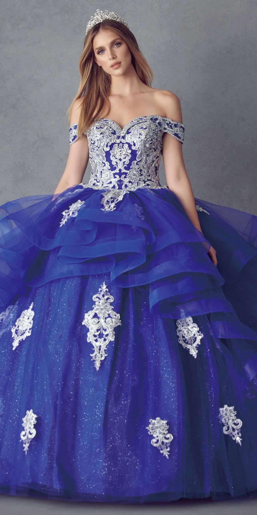 Juliet 1432 Dress Quinceanera Ball Gown Metallic Embroidery Glitter Tulle