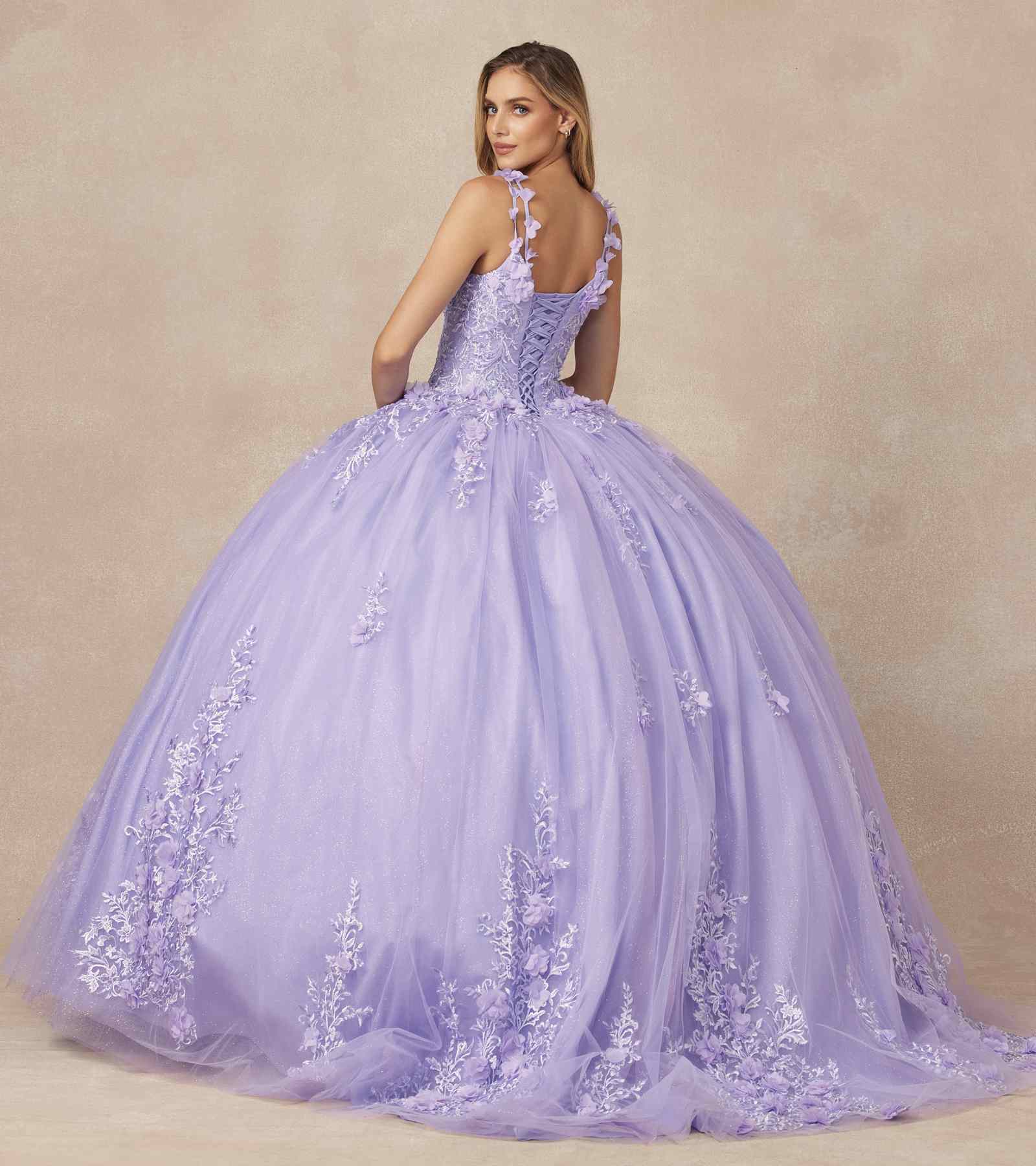 Juliet 1437 Floral Applique Quinceanera Ball Gown With 3D Flowers