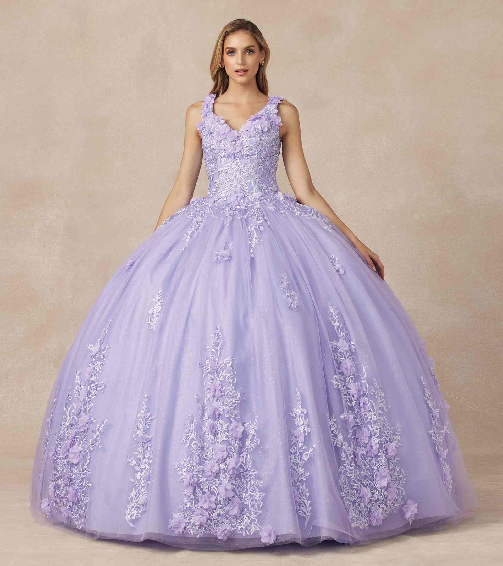 Juliet 1437 Floral Applique Quinceanera Ball Gown With 3D Flowers