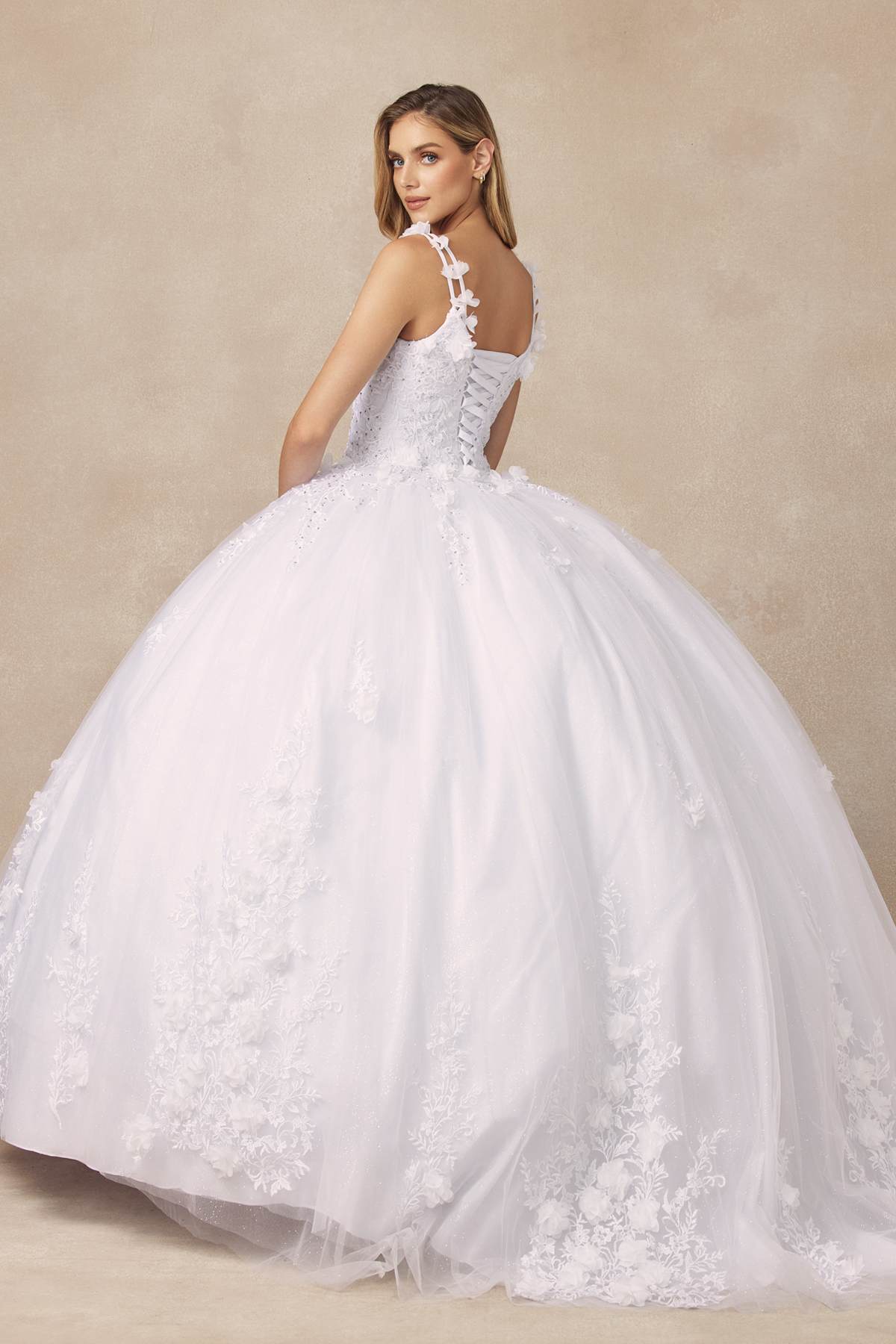Juliet 1437 Floral Applique Quinceanera Ball Gown With 3D Flowers