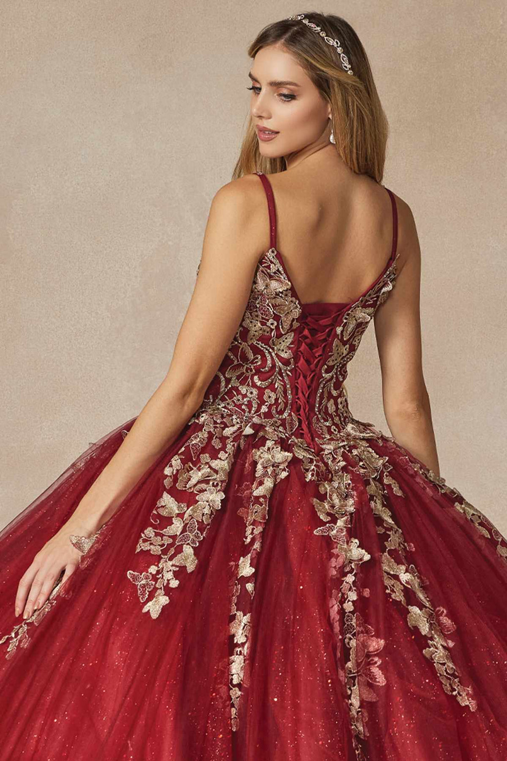 Juliet 1442 Long 3D Butterfly Appliques Strapless Bodice Cape Quinceanera Dress