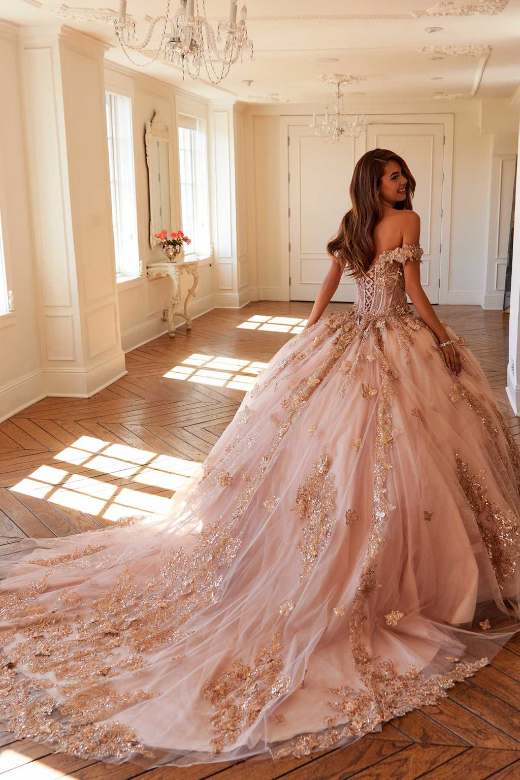Juliet JT1485J Off the Shoulder Cinderella Quinceanera Ball Gown