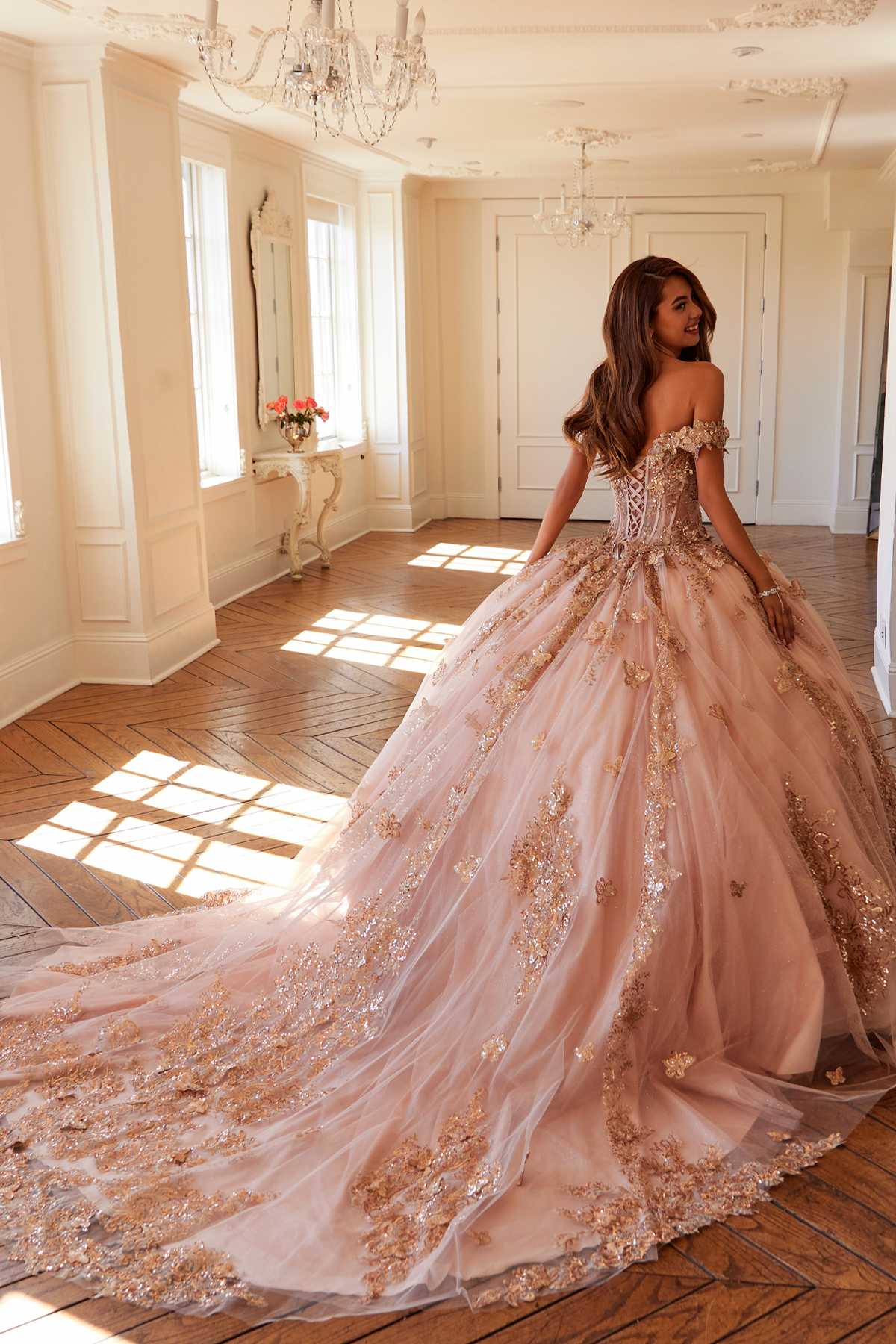 Juliet JT1485J Off the Shoulder Cinderella Quinceanera Ball Gown