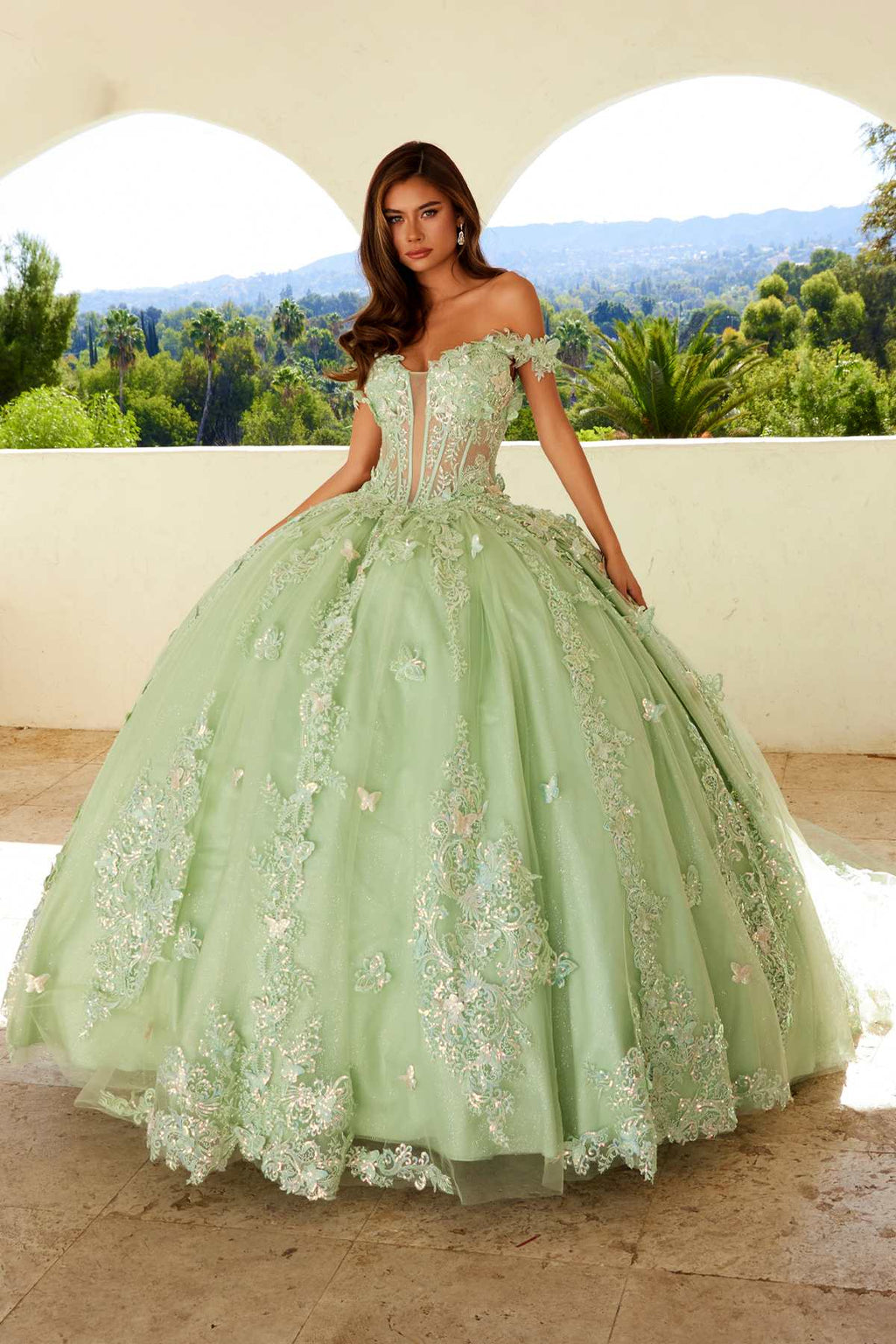 Juliet JT1485J Off the Shoulder Cinderella Quinceanera Ball Gown