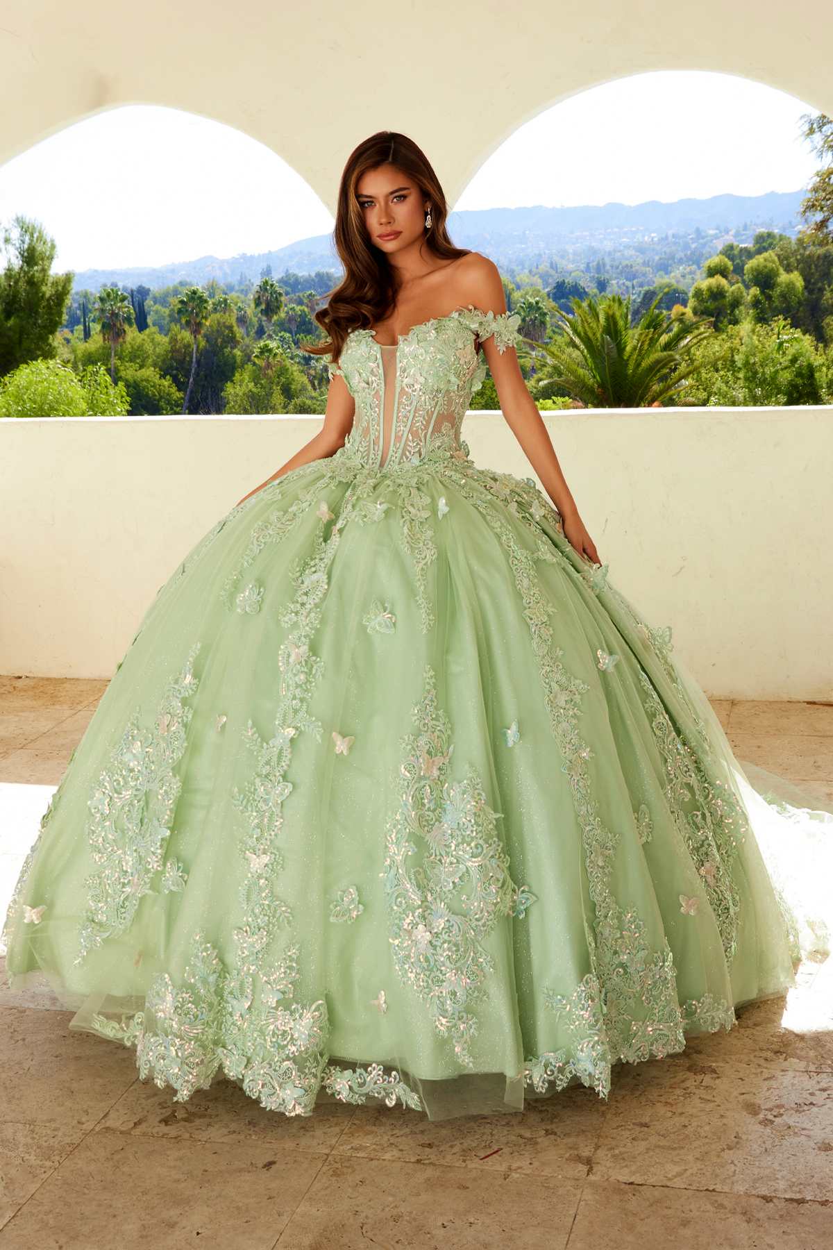 Juliet JT1485J Off the Shoulder Cinderella Quinceanera Ball Gown