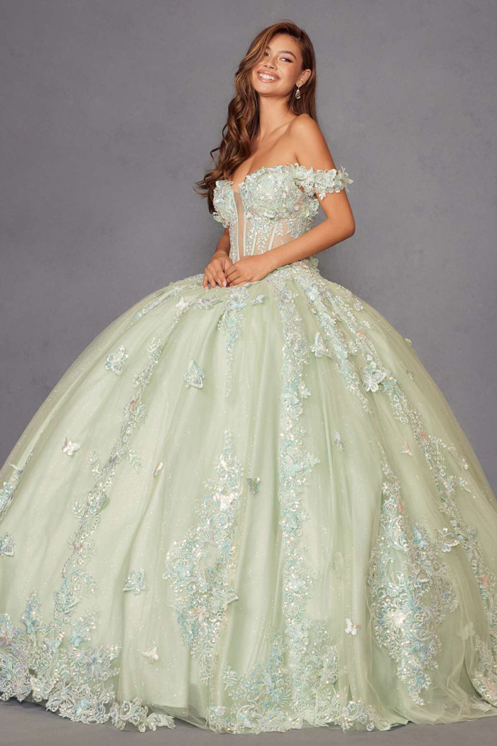 Juliet JT1485J Off the Shoulder Cinderella Quinceanera Ball Gown