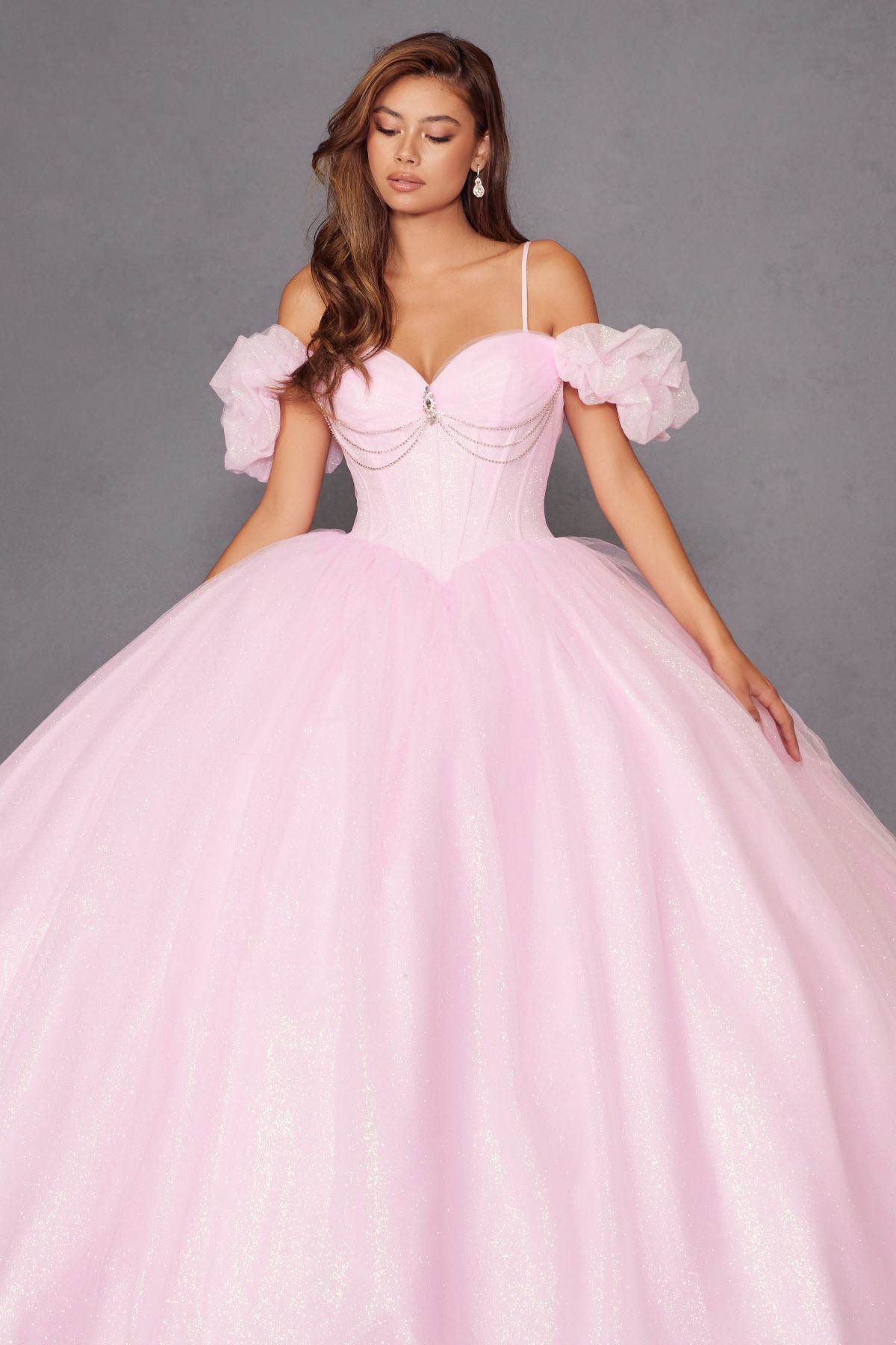 Juliet JT1487H Cold Shoulder quinceanera Ball Gown