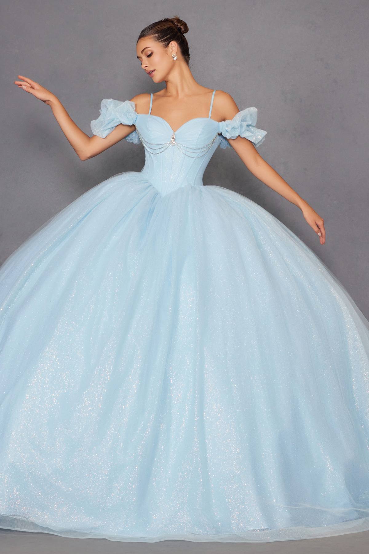Juliet JT1487H Cold Shoulder quinceanera Ball Gown