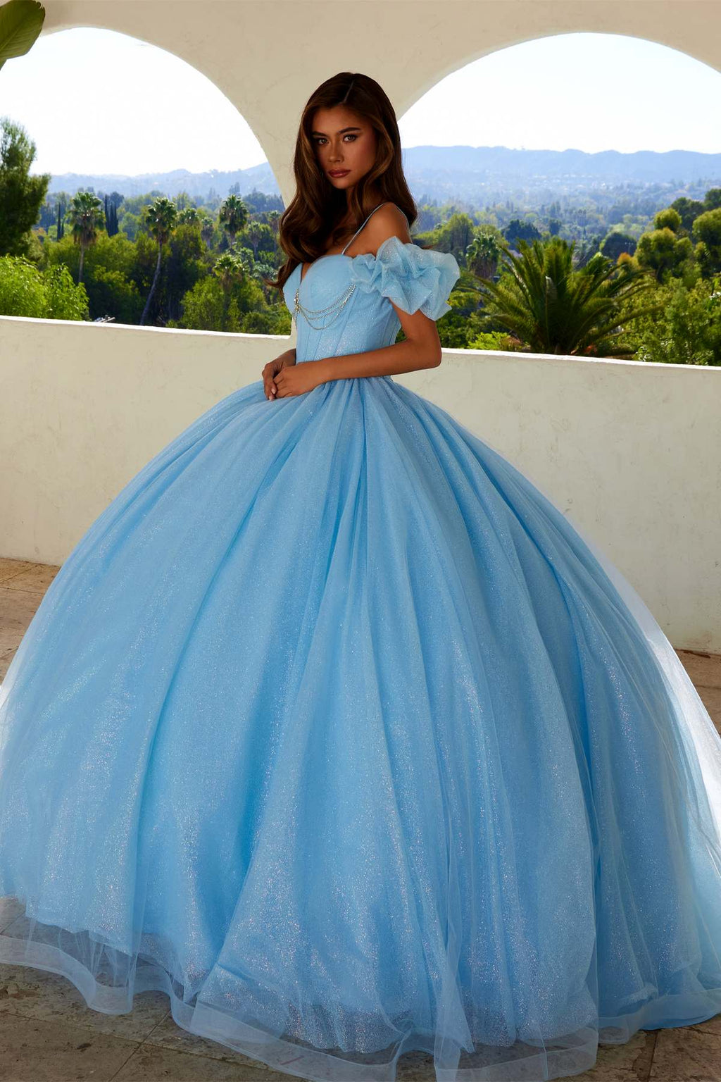 Juliet JT1487H Cold Shoulder quinceanera Ball Gown