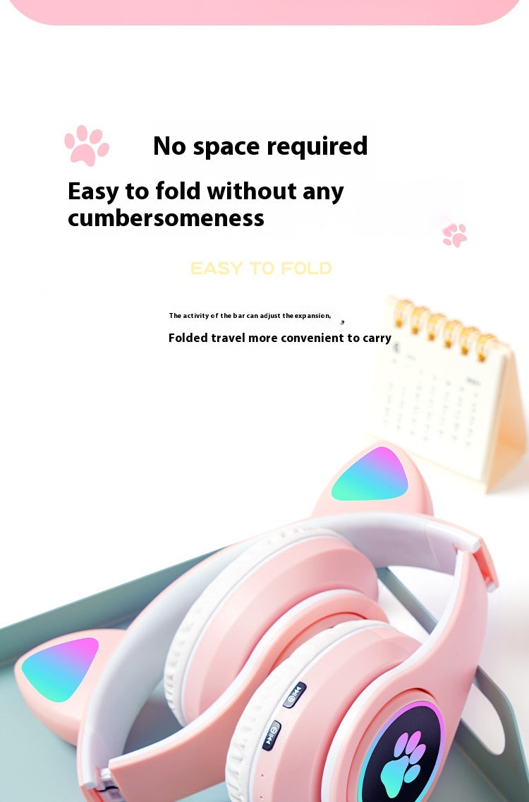 Interesting New Kids Headphones Wireless Bluetooth In Cat Ears Headphones Style With Noise Reduction Live Breathing Lights Glare and LED Lights