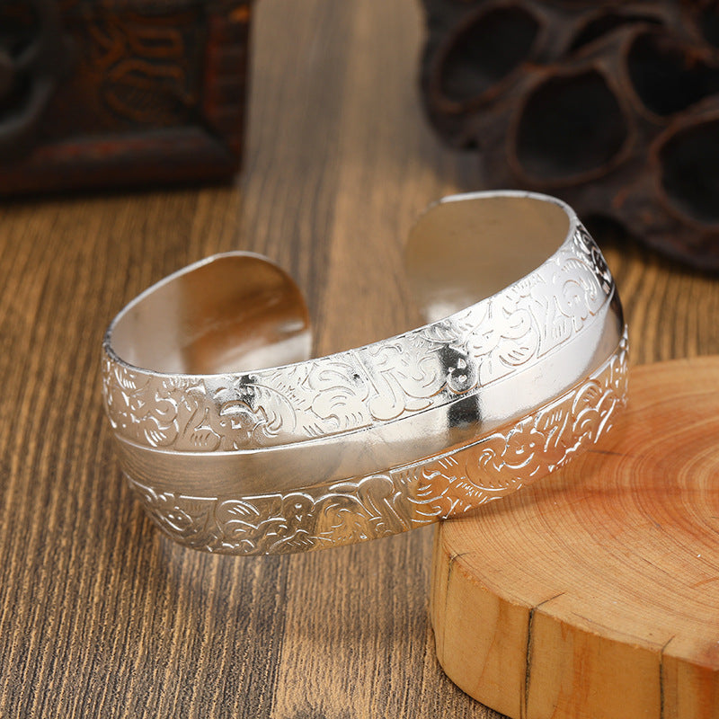 Big Elegant Luxury Amazing Classic Fashion Flower Metal Tibetan Indian Silver Vintage Retro Fashion Cuff Bracelet Bangle For Woman With Details of Animals