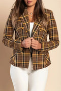 Brown Plaid Chiarana Blazer - Mustard Accents | Italian Made