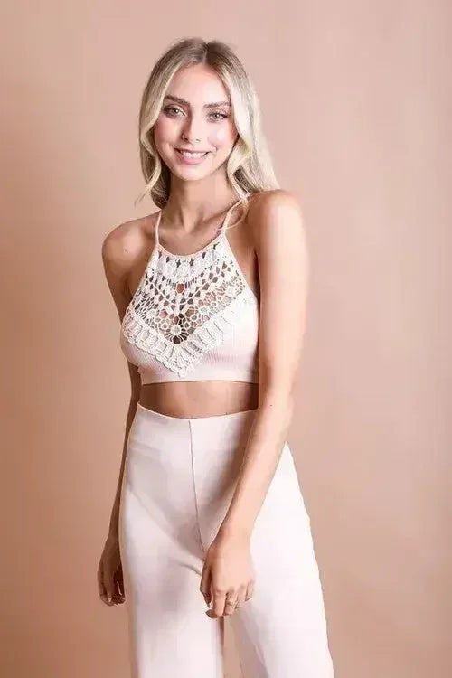 Crochet Lace High Neck Bralette