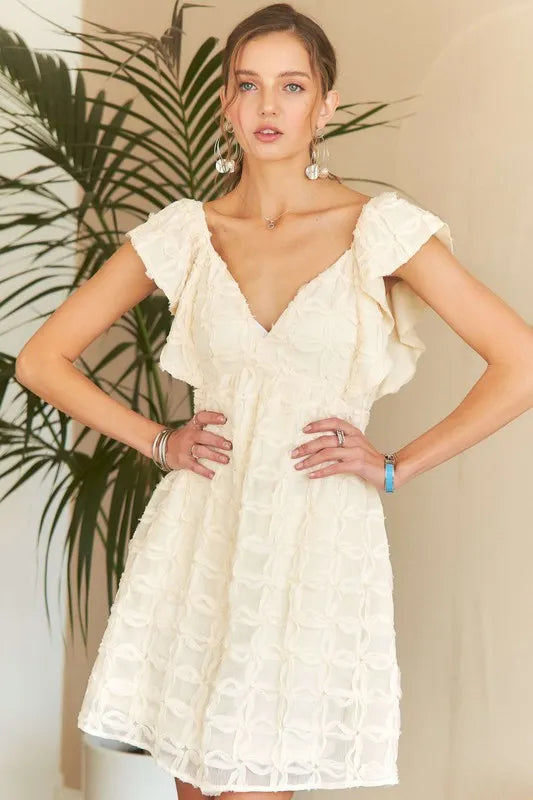 Tie Back V-Neck Ruffle Sleeve Summer Dress For Women – Elegant, Chic & Trendy V-Neck Fluttering Dress with Ruffles & Tie Detail