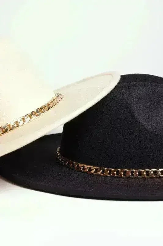 Chain Belt Fedora Hat - Suede-Like Polyester Hat | Femstylo