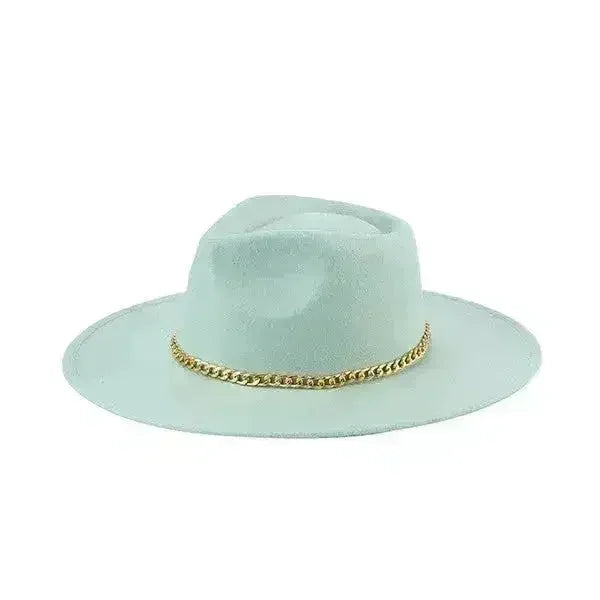 Chain Belt Fedora Hat - Suede-Like Polyester Hat | Femstylo