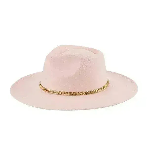Chain Belt Fedora Hat - Suede-Like Polyester Hat | Femstylo