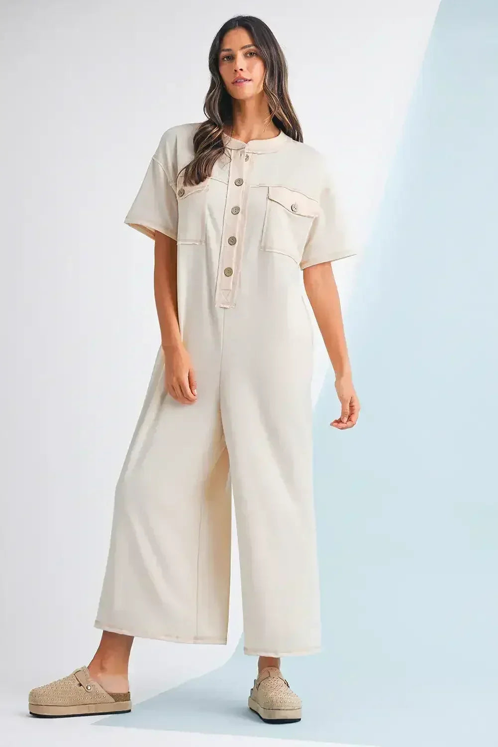 Jet Stream Patchwork Pocket Short Sleeve Jumpsuit