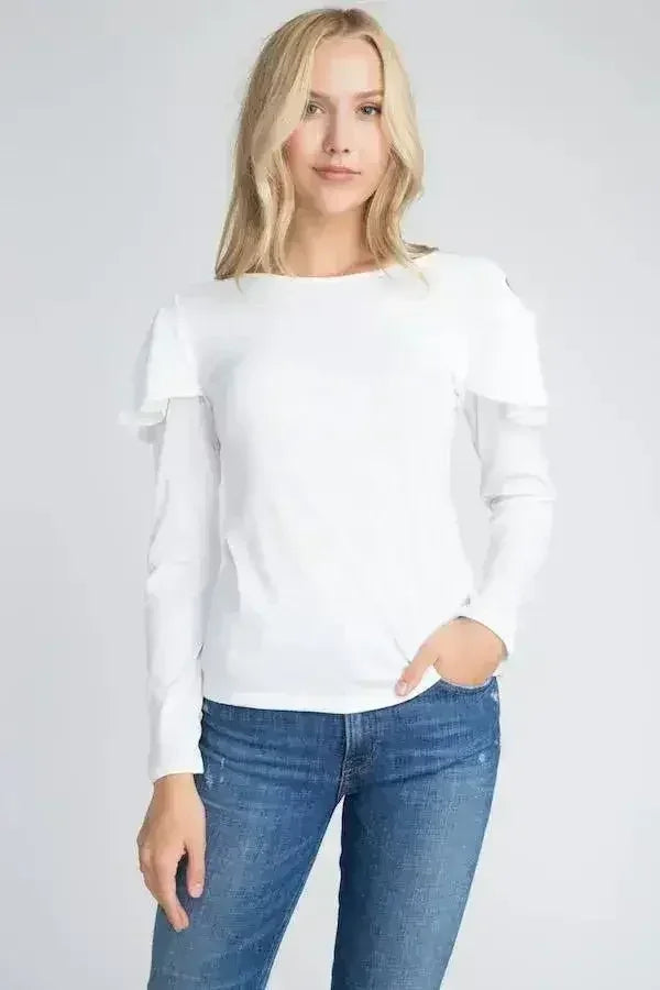 Women's Cold Shoulder Ruffle Long Sleeve Top