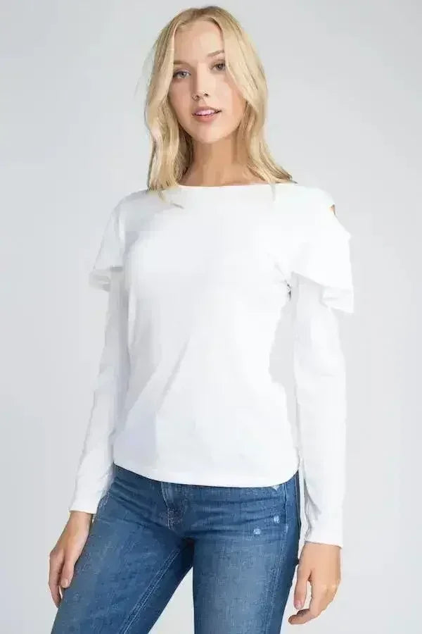 Women's Cold Shoulder Ruffle Long Sleeve Top