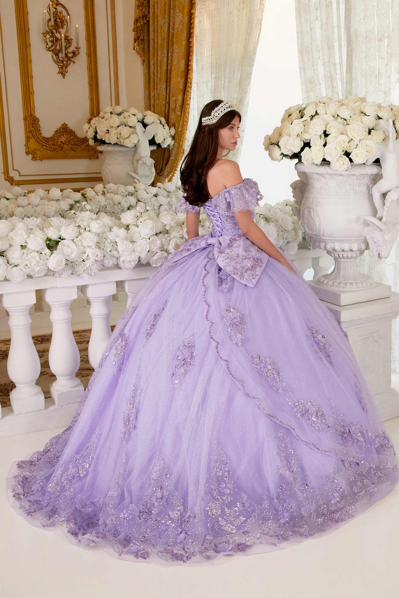 Ladivine 15701 Floral Off the Shoulder A-line Quince Ball Gown