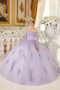 Ladivine 15706 Floor Length Off Shoulder Lace Long Sleeve Ball Gown