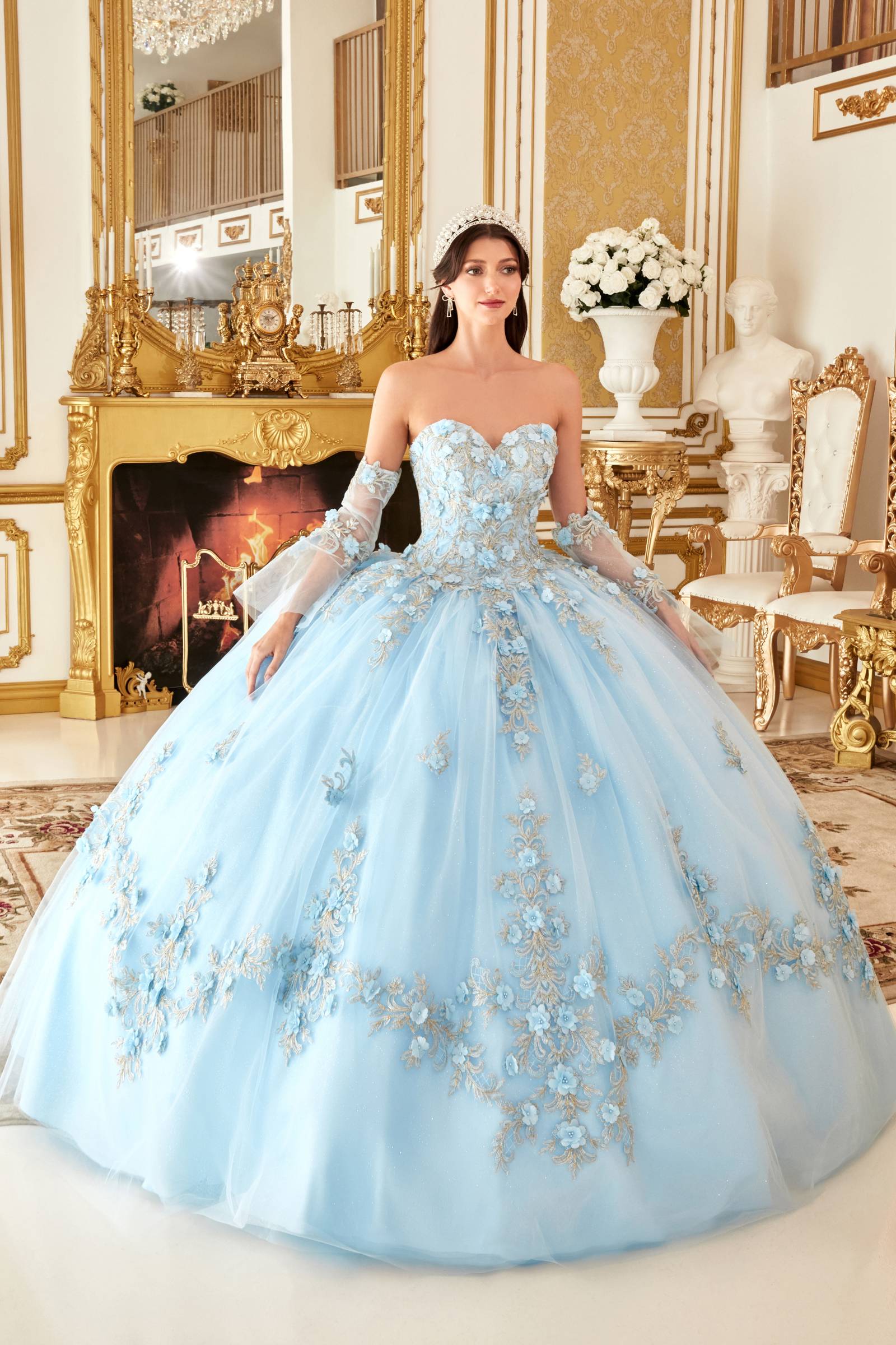 Ladivine 15714 Long Poofy Cinderella A-Line Ballgown Strapless with Gloves