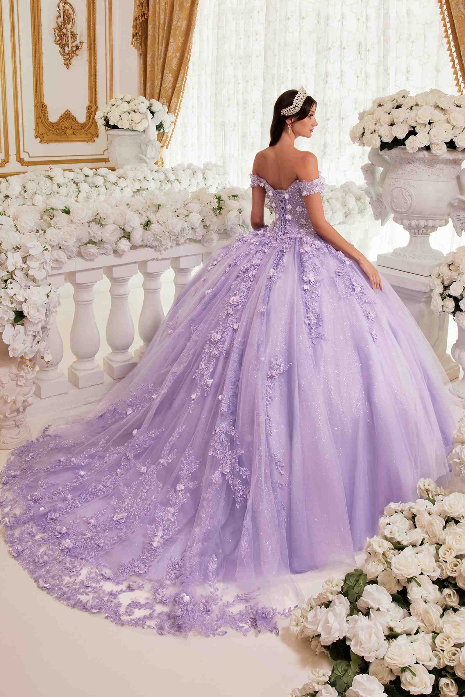 Ladivine 15717 Off the Shoulder 3D Floral Applique Quinceanera Gown