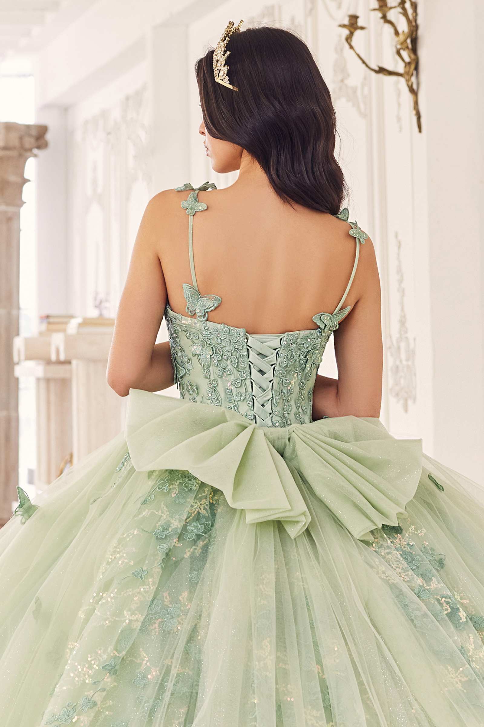 Ladivine 15718 Long Princess Layered Tulle 3D Applique Ball Gown