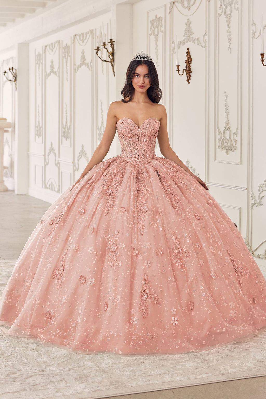 Ladivine 15722 Long Poofy A-Line Quinceanera Dress with Puffy Sleeves