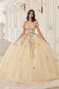Ladivine 15724 Floral Lace Applique Quinceanera Gown Removable Capelet